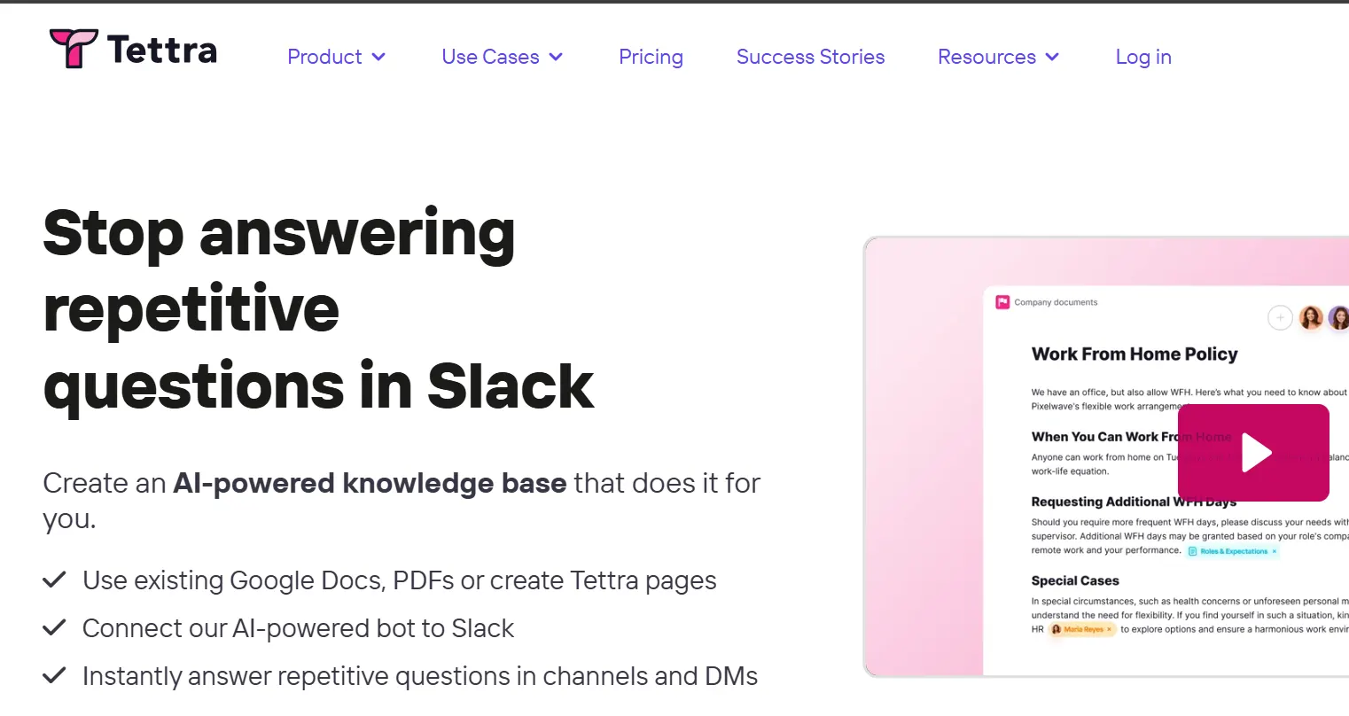 Tettra AI knowledge management assistant for Slack teams