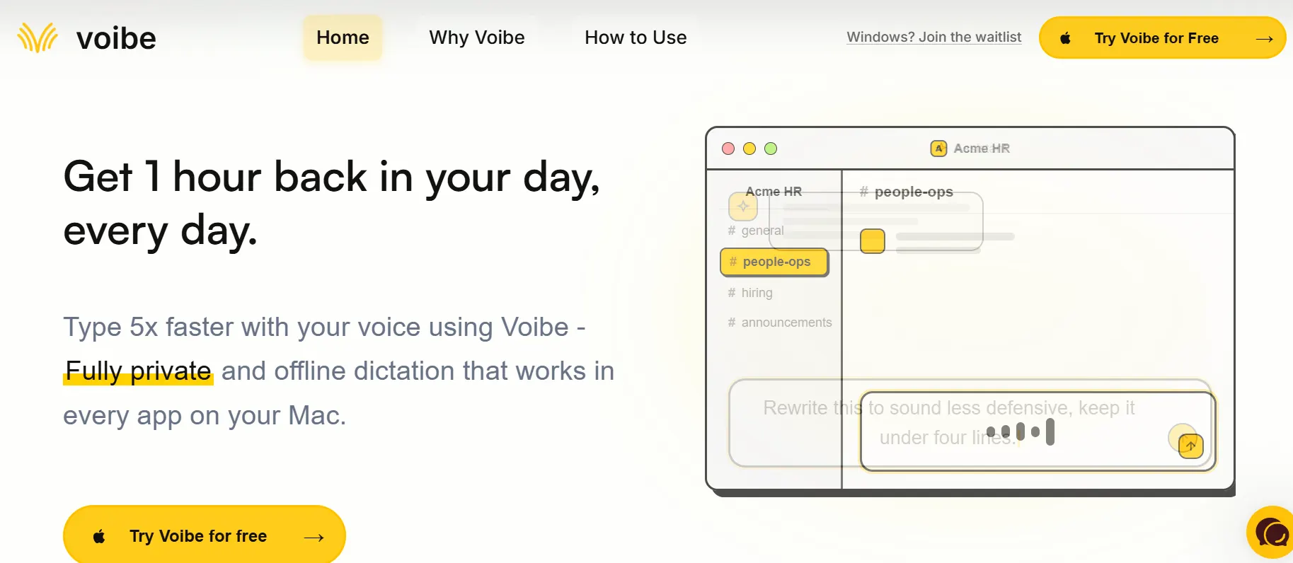 Voibe AI productivity assistant dashboard